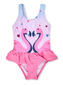 Vrolijk badpak voor meisjes Flamingo's en hartjes
