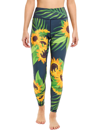 Vrolijke fitnessleggings Zonnebloem & bladeren