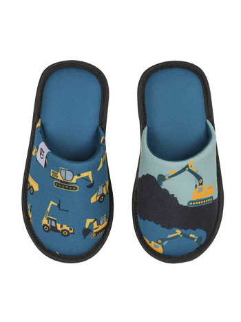 Vrolijke kinderslippers Graafmachine