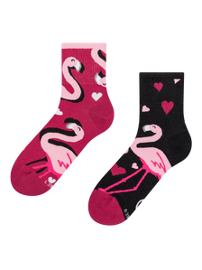 Vrolijke crewsokken Flamingo's en harten