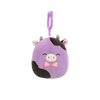 Squishmallows Clip-On Alexie de paars/zwarte koe met strik, 9 cm