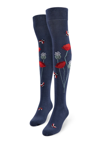 Vrolijke overknees Lieveheersbeestjes & papaverbloemen