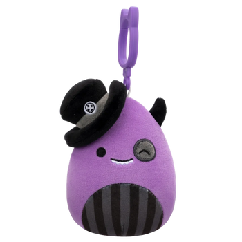 Squishmallows Clip-On Oorworm het Knipogende paarse monster met hoge hoed, 9 cm
