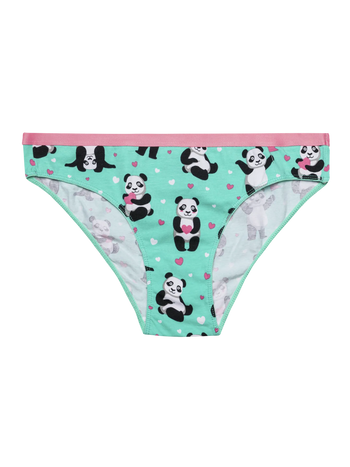 Vrolijke damesslip Panda en hartjes