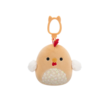 Squishmallows Clip-On Rutie de bruine haan met bloemenbuik, 9 cm