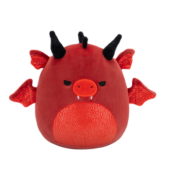 Squishmallows Salami de rode draak met boze ogen en glinsterende buik, 20 cm