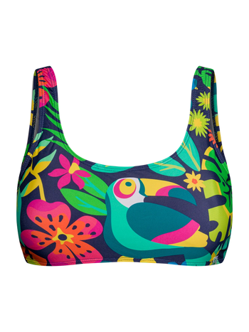 Vrolijke sportbikinitop Toekan in de jungle