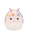 Squishmallows Silvina de roze slak met regenboogschelp en bloemenkroon, 20 cm