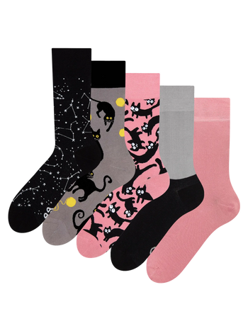 Vrolijke sokken 5-pack Roze katten