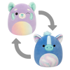 Squishmallows 2-in-1 Lexis de paarsrode panda/Romano de blauwe hippocampus, 13 cm