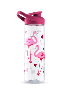 Vrolijke waterfles Flamingo's en hartjes 700ml