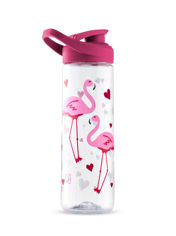 Vrolijke waterfles Flamingo's en hartjes 700ml