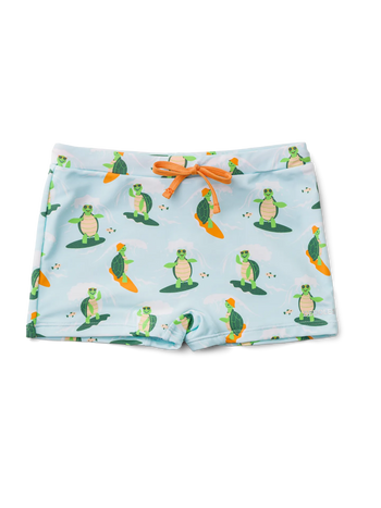 Vrolijke elastische kinderzwemshort Schildpad de surfer